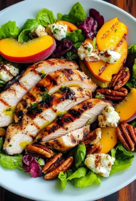 Grilled Chicken, Peach, Pecan and Goat Cheese Salad with Basil Vinaigrette