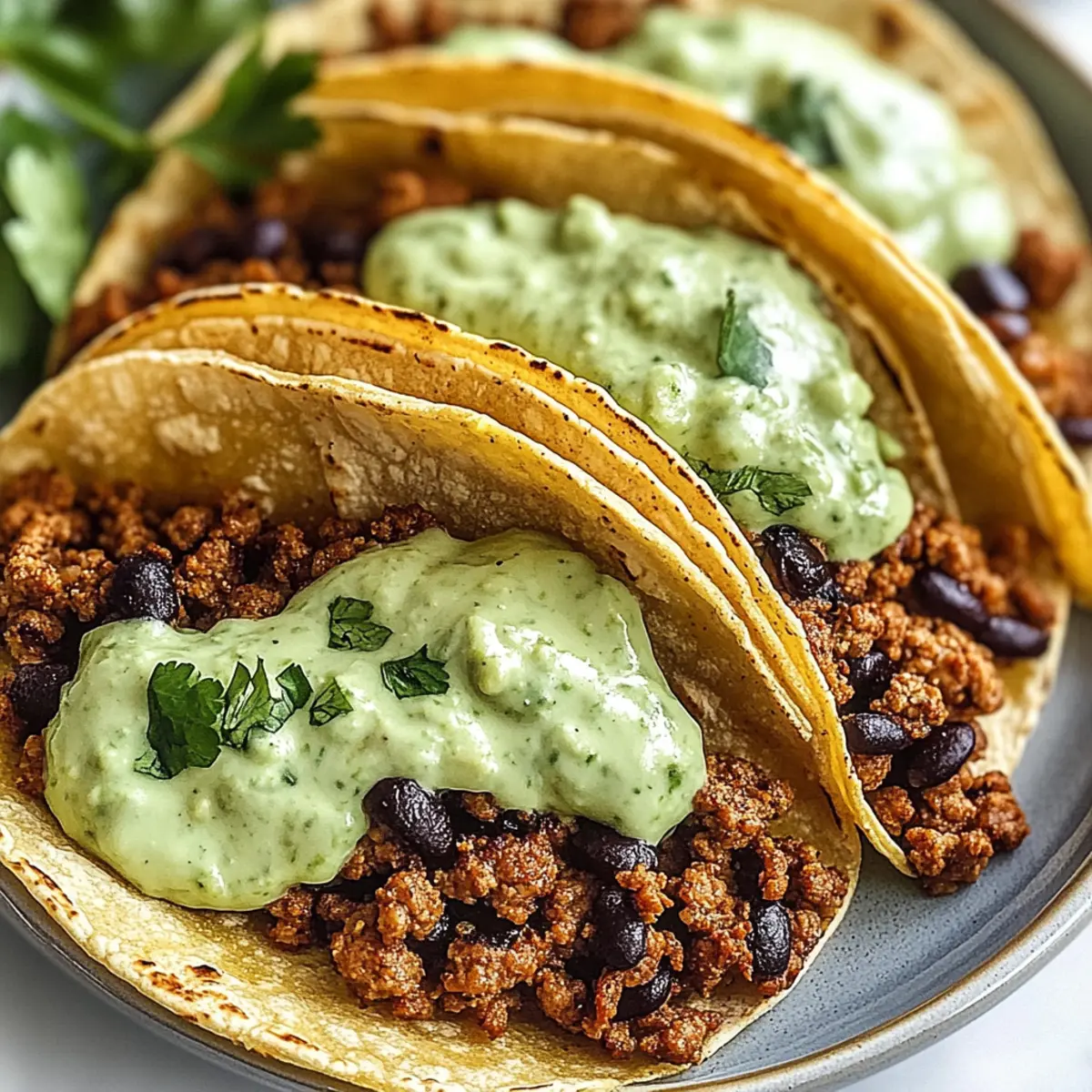 Crispy Baked Ground Turkey Tacos with Avocado Sauce