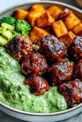 Barbecue Meatball Bowls with Avocado Goddess Sauce